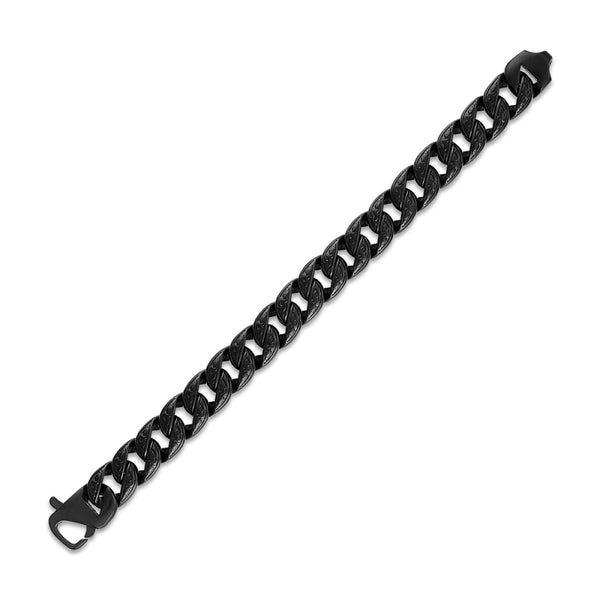 King by Simone I Smith Black 9-inch 15MM Curb Bracelet in Stainless Steel