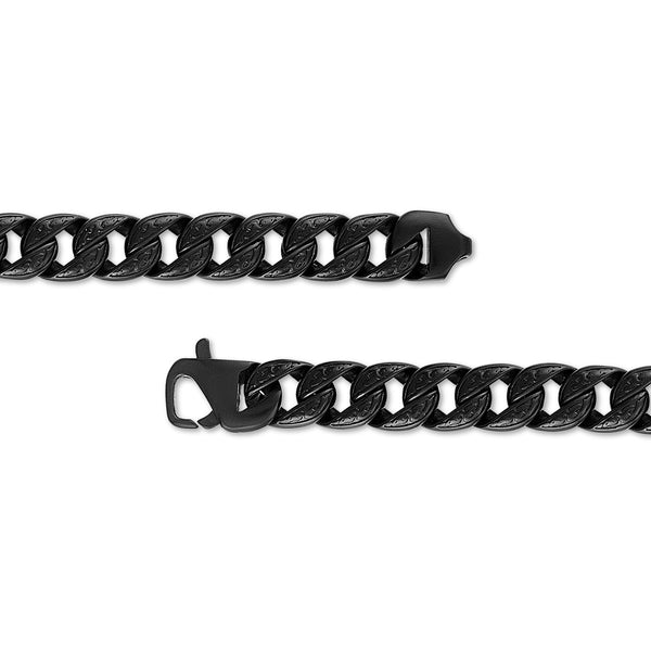 King by Simone I Smith Black 9-inch 15MM Curb Bracelet in Stainless Steel