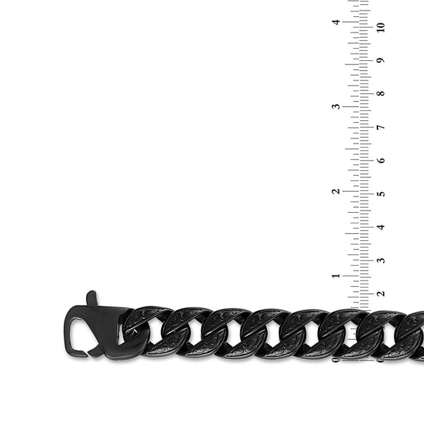 King by Simone I Smith Black 9-inch 15MM Curb Bracelet in Stainless Steel