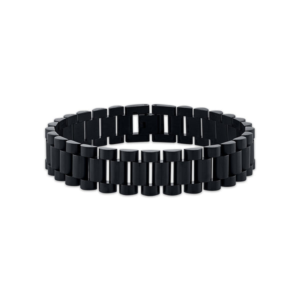 King by Simone I Smith Black 9-inch 16MM Rolex Look Bracelet in Stainless Steel