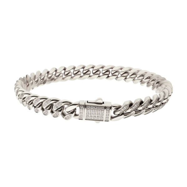 Inox 8-inch Stainless Steel Curb Bracelet with Cubic Zirconia