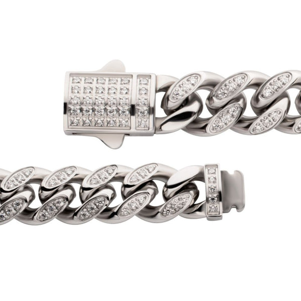 Inox 8-inch Stainless Steel Curb Bracelet with Cubic Zirconia