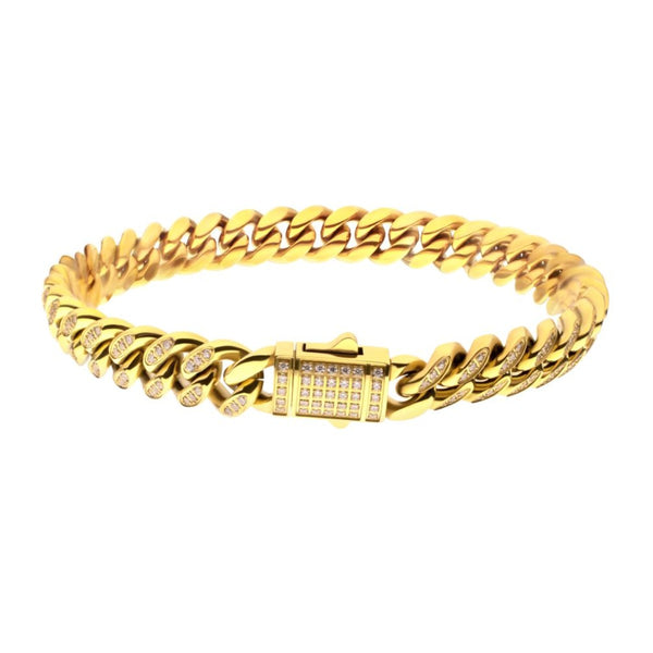 Inox 8-inch 18KT IP Stainless Steel Curb Bracelet with Cubic Zirconia