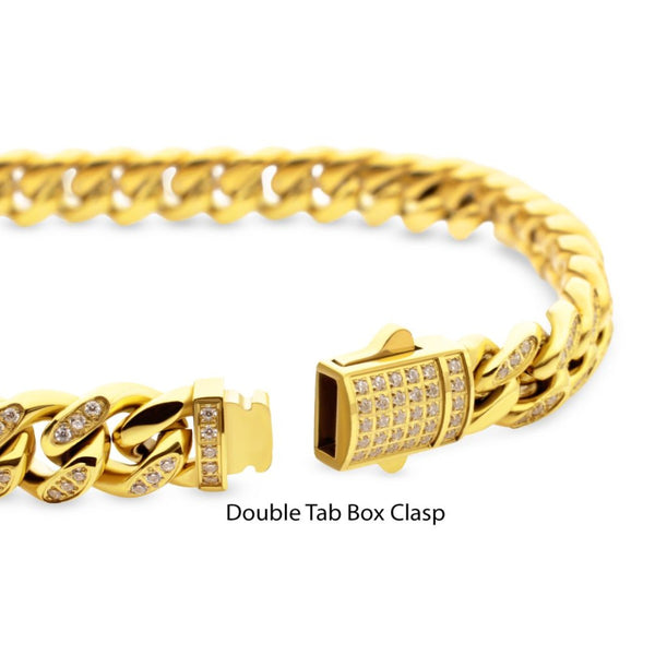 Inox 8-inch 18KT IP Stainless Steel Curb Bracelet with Cubic Zirconia