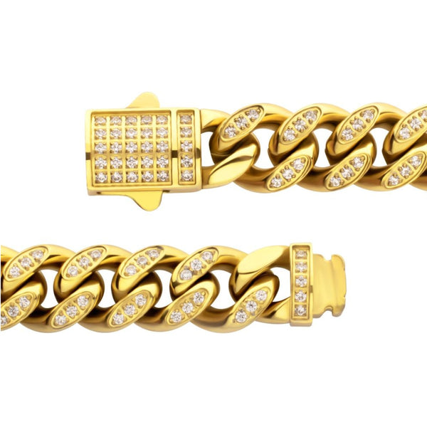 Inox 8-inch 18KT IP Stainless Steel Curb Bracelet with Cubic Zirconia