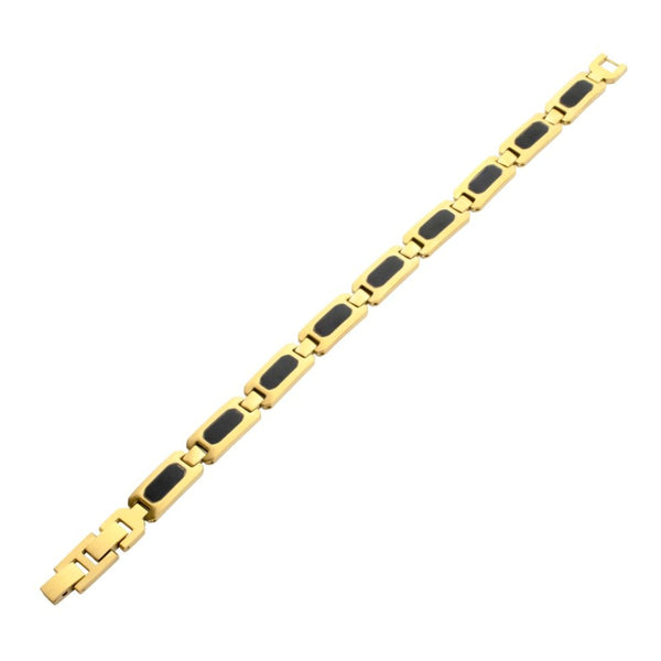 Inox 18KT Gold IP Stainless Steel Onyx Inlay 8.5-inch Bracelet