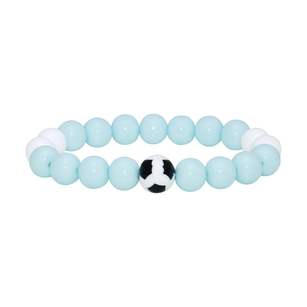 Soccer Theme Stretch Bracelet with Argentina-Inspired Light Blue and White Beads