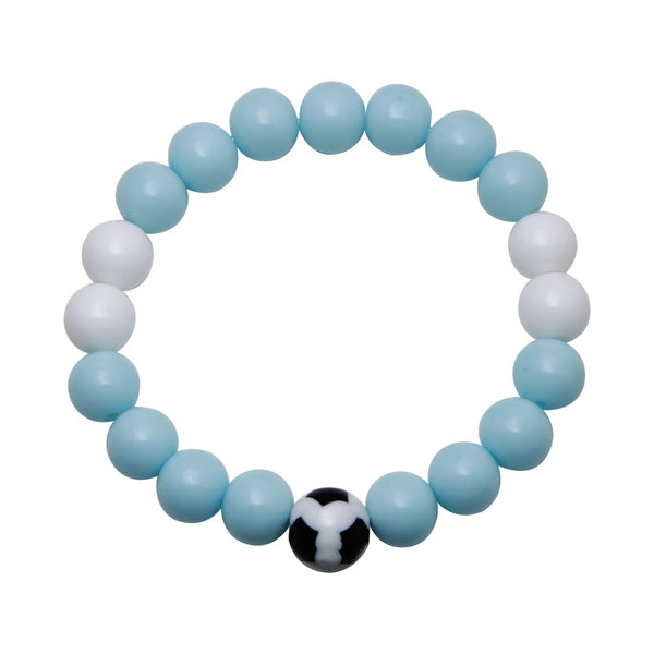Soccer Theme Stretch Bracelet with Argentina-Inspired Light Blue and White Beads