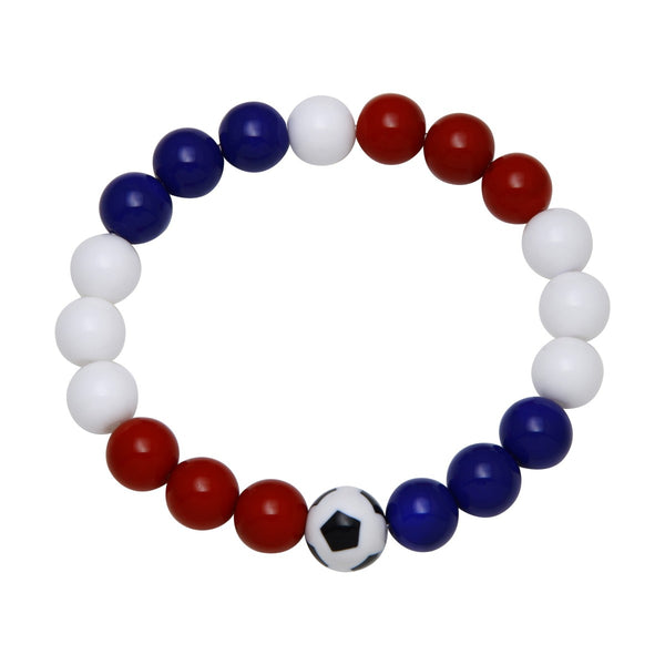 Soccer Theme Stretch Bracelet with USA-Inspired Red, White and Blue Beads