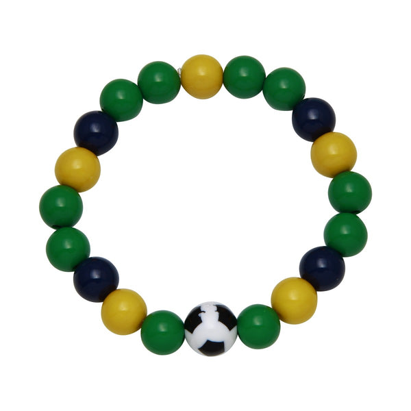 Soccer Theme Stretch Bracelet with Brazil-Inspired Green, Yellow and Dark Blue Beads