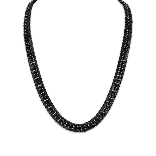 King by Simone I Smith 24-inch 11MM Curb Link Chain in Black Stainless Steel