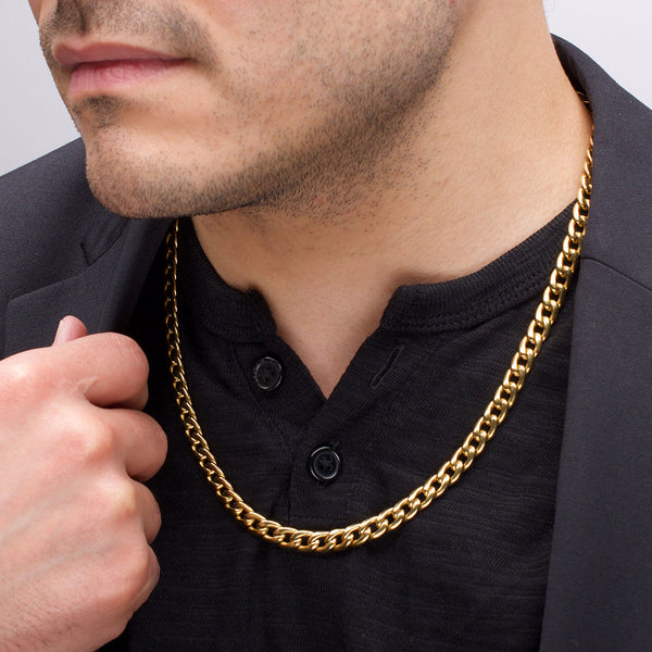 Inox 18KT Gold IP Titanium 24-inch 7.4MM Curb Chain