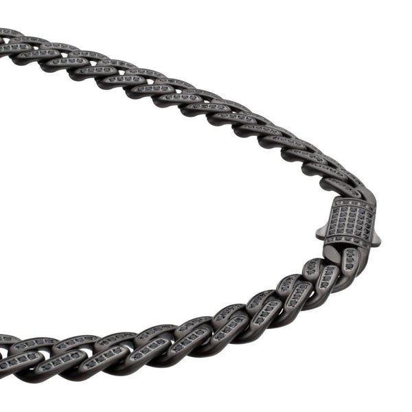 Inox 22-inch 12MM Black PVD Stainless Steel Curb Chain with Black Spinel