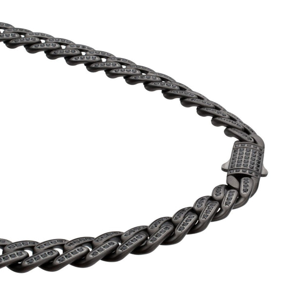Inox 24-inch 12MM Black PVD Stainless Steel Curb Chain with Black Spinel