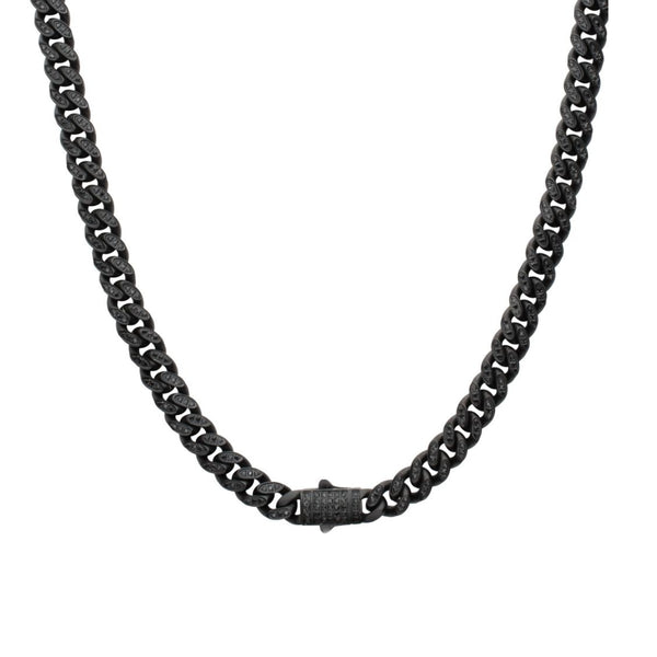 Inox 22-inch Black PVD Stainless Steel Curb Chain with Black Spinel