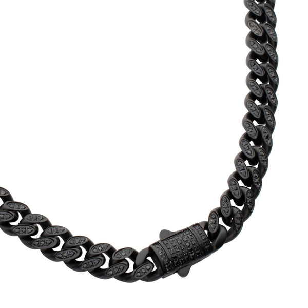 Inox 22-inch Black PVD Stainless Steel Curb Chain with Black Spinel
