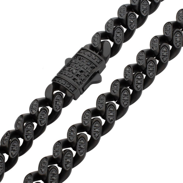 Inox 22-inch Black PVD Stainless Steel Curb Chain with Black Spinel