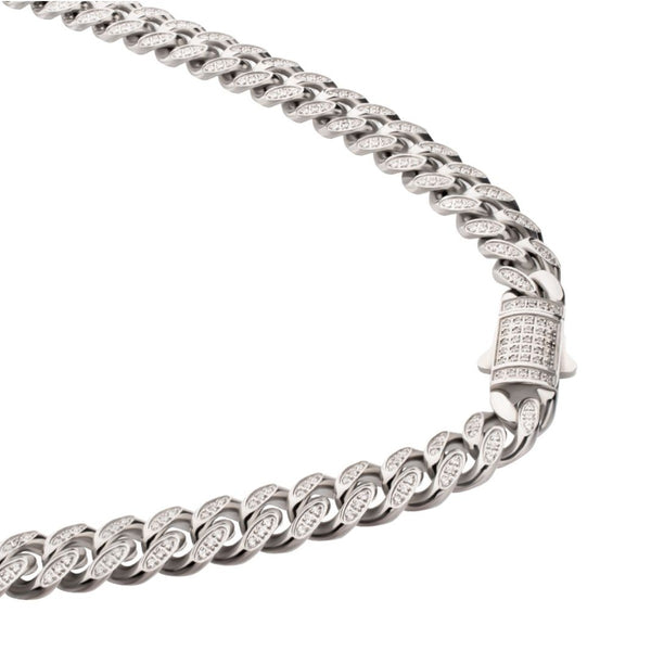 Inox 22-inch Stainless Steel Curb Chain with Cubic Zirconia