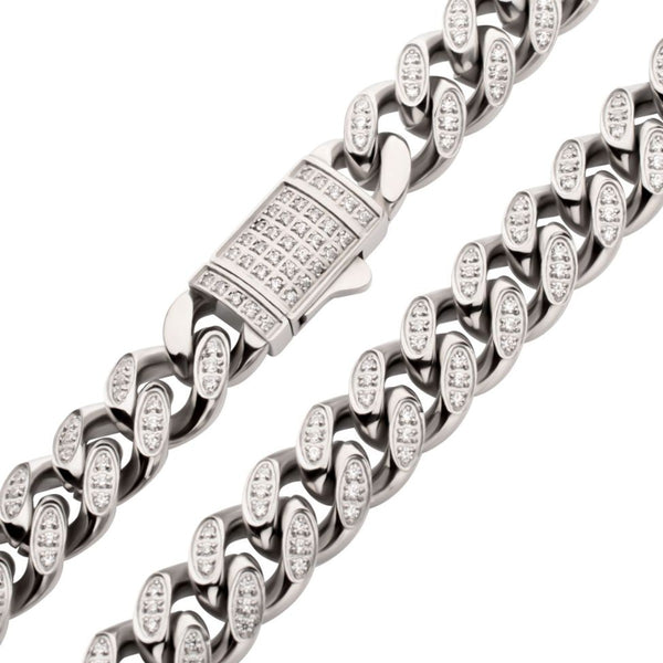 Inox 22-inch Stainless Steel Curb Chain with Cubic Zirconia