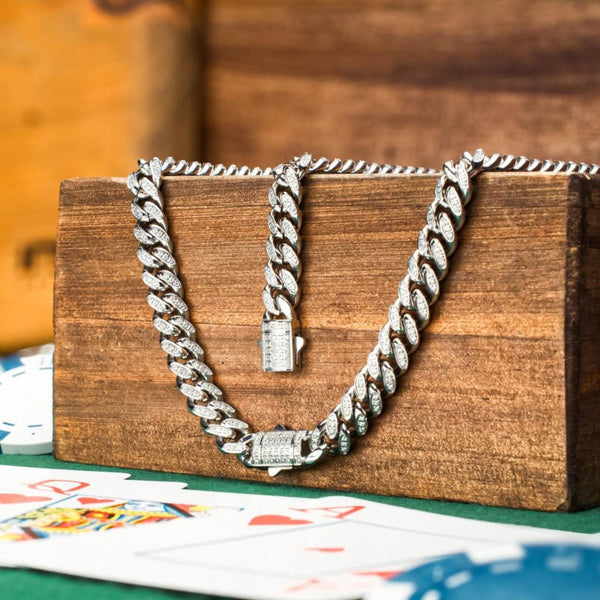 Inox 22-inch Stainless Steel Curb Chain with Cubic Zirconia