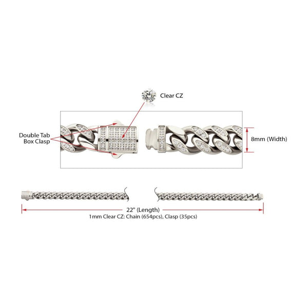 Inox 22-inch Stainless Steel Curb Chain with Cubic Zirconia