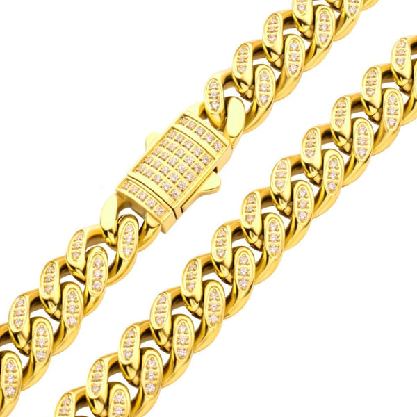 Inox 22-inch 18KT IP Stainless Steel Curb Chain with Cubic Zirconia