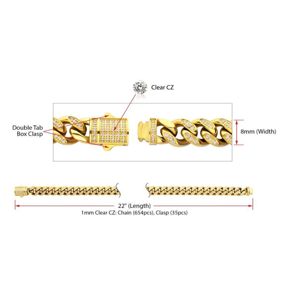 Inox 22-inch 18KT IP Stainless Steel Curb Chain with Cubic Zirconia