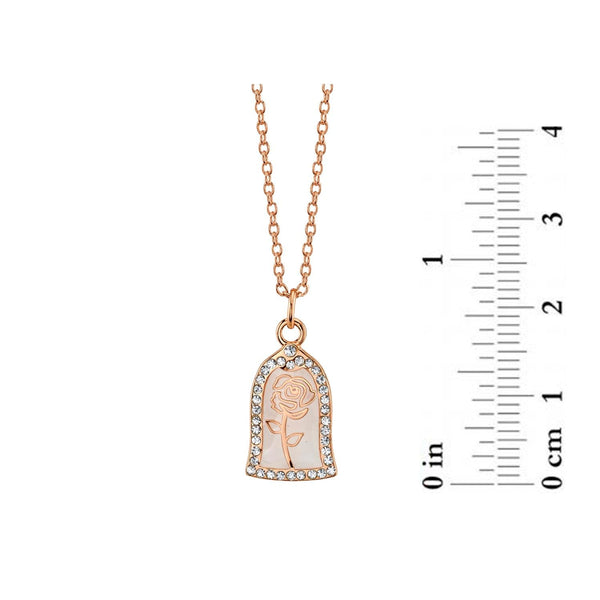 Disney Rose Gold Plated Sterling Silver 18-inch Beauty and the Beast Pendant