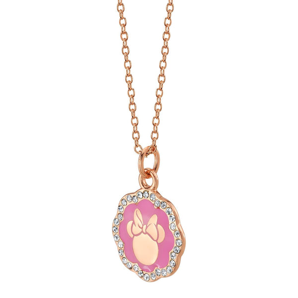 Disney Rose Gold Plated Sterling Silver and Crystal 18-inch Minnie Mouse Pendant