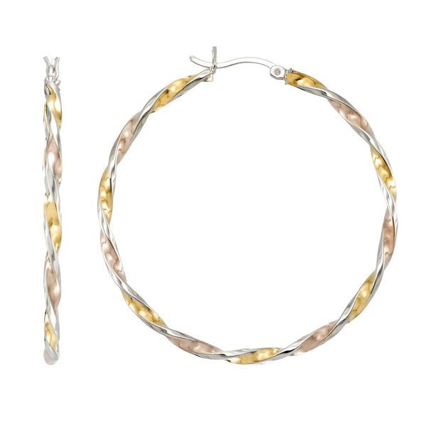 Simone I Smith Collection 45x2MM Twist Hoop Earrings in Tri-Color Sterling Silver