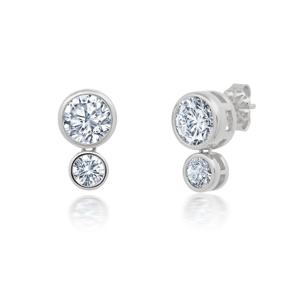 Crislu Bezel Cubic Zirconia Stud Earrings Silver