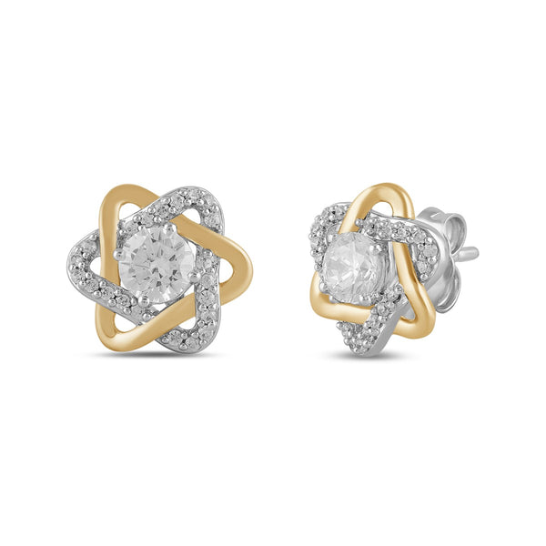 Two-Tone Sterling Silver and Cubic Zirconia Love Knot Earrings