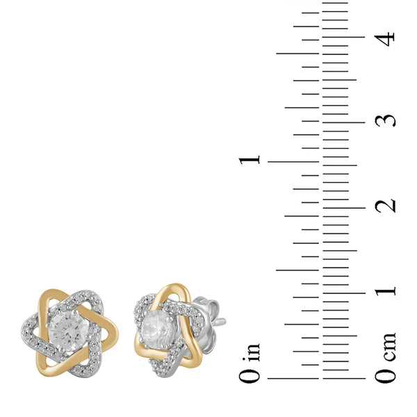 Two-Tone Sterling Silver and Cubic Zirconia Love Knot Earrings