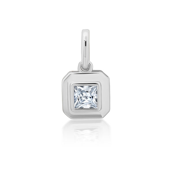 Crislu Platinum Plated Sterling Silver and Cubic Zirconia Asscher Cut Charm
