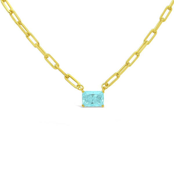Simulated Aquamarine 18-inch Necklace in 14KT Gold Plated Sterling Silver