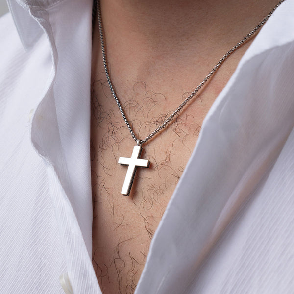 Sterling Silver 22-inch Cross Pendant with Cubic Zirconia