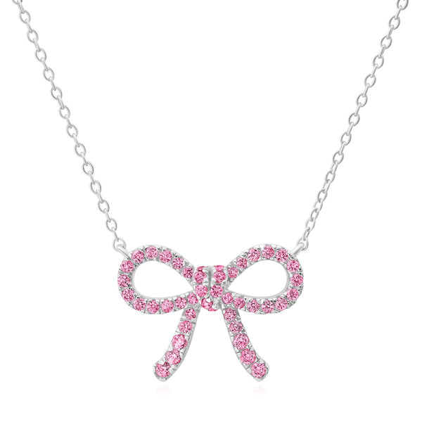 Crislu Pink Cubic Zirconia Fairy-Tale Bow Pendant in Platinum Plated Sterling Silver