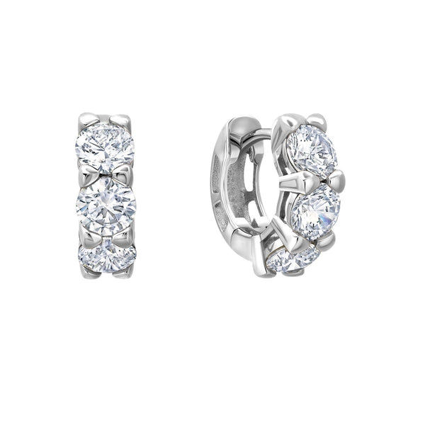 Crislu Platinum Plated Sterling Silver Cubic Zirconia Huggie Earrings