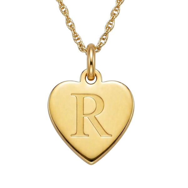 14KT Yellow Gold Plated Sterling Silver 18-inch Pendant. 14MM Initial R