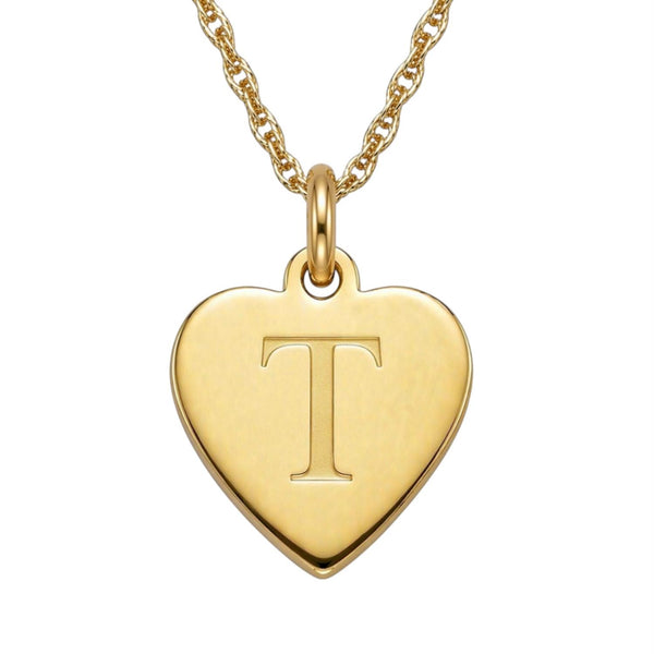 14KT Yellow Gold Plated Sterling Silver 18-inch Pendant. 14MM Initial T
