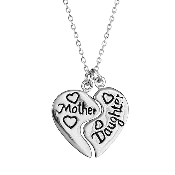 Sterling Silver Mother Daughter 18-inch Heart Pendant