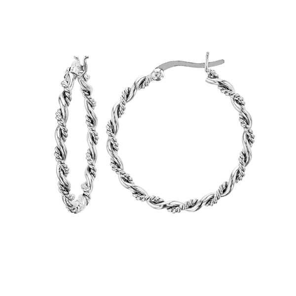 Sterling Silver 2X30MM Twisted Hoop Earrings