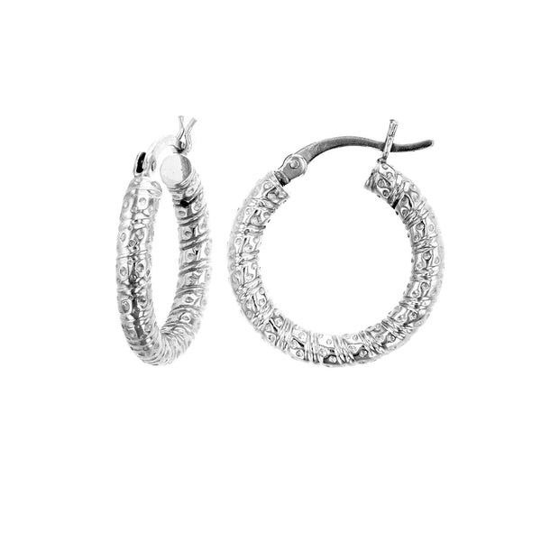Sterling Silver 3.5X20MM Textured Hoop Earrings