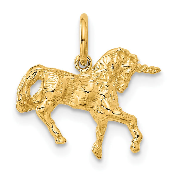 14KT Yellow Gold 14X16MM Childrens Unicorn Pendant. Chain Not Included