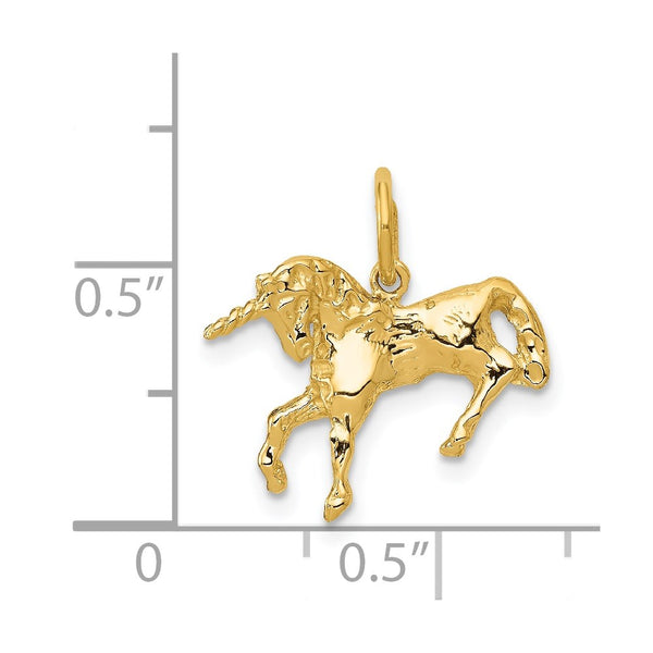 14KT Yellow Gold 14X16MM Childrens Unicorn Pendant. Chain Not Included