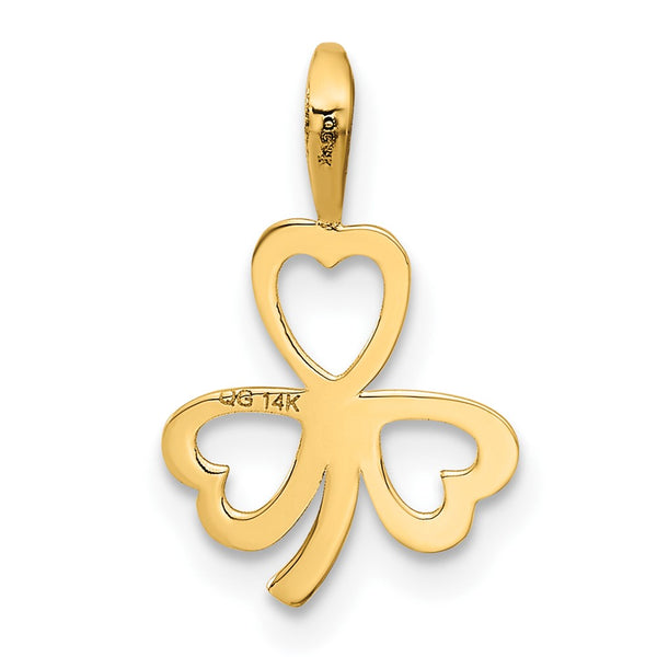 14KT Yellow Gold 15X10MM Clover Pendant. Chain Not Included