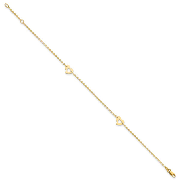 14KT Yellow Gold 9+1-inch extender Adjustable Heart Anklet
