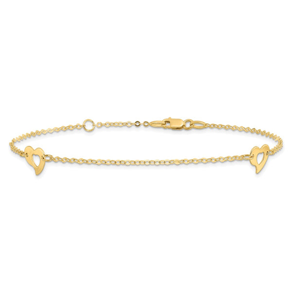 14KT Yellow Gold 9+1-inch extender Adjustable Heart Anklet