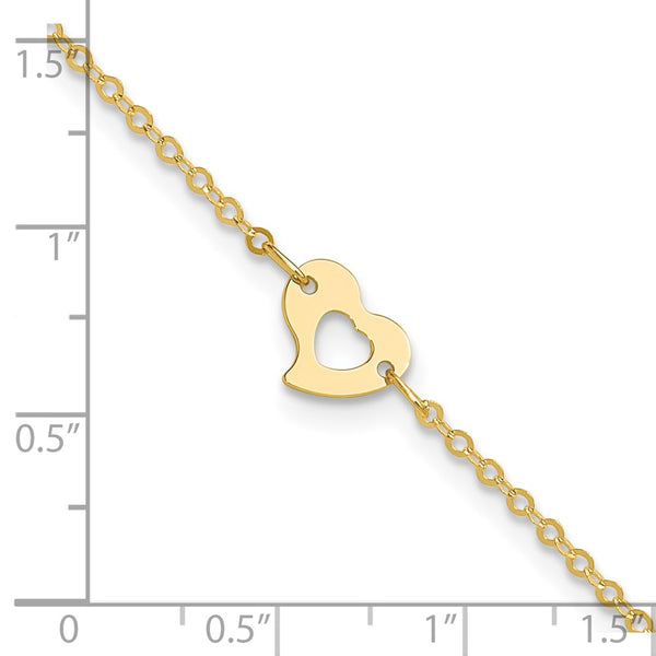 14KT Yellow Gold 9+1-inch extender Adjustable Heart Anklet