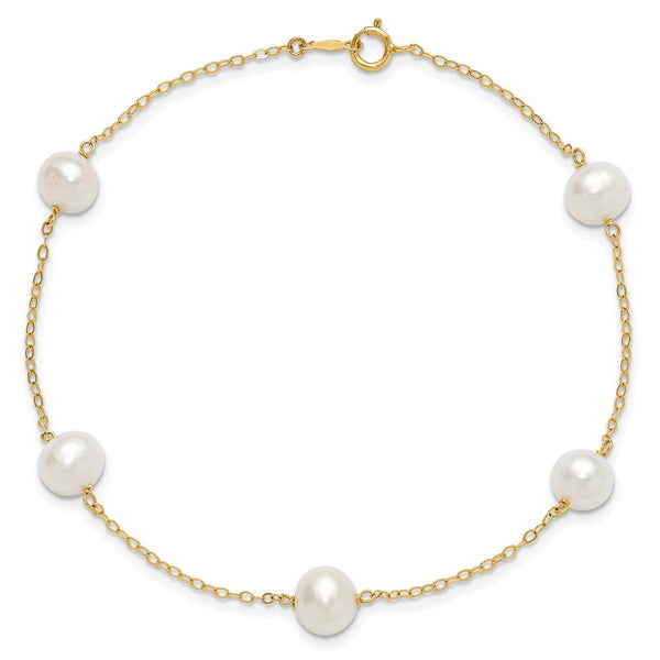 14KT Yellow Gold 7MM Pearl 9-inch Anklet